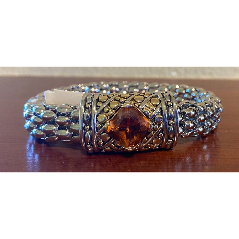 MX  Silver Bracelet w/Orange Gemstone Magnet Closure